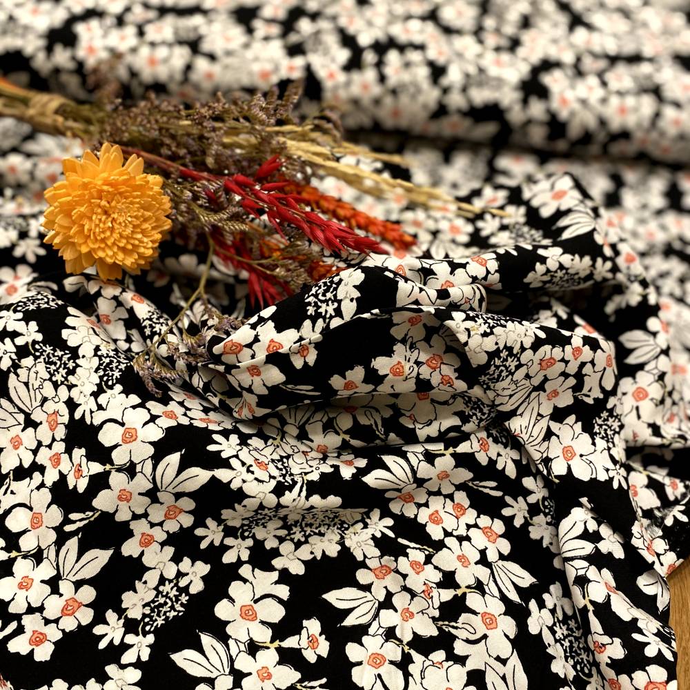 Viscose black flowers