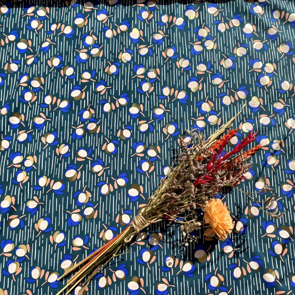 Viscose Petrol flowers