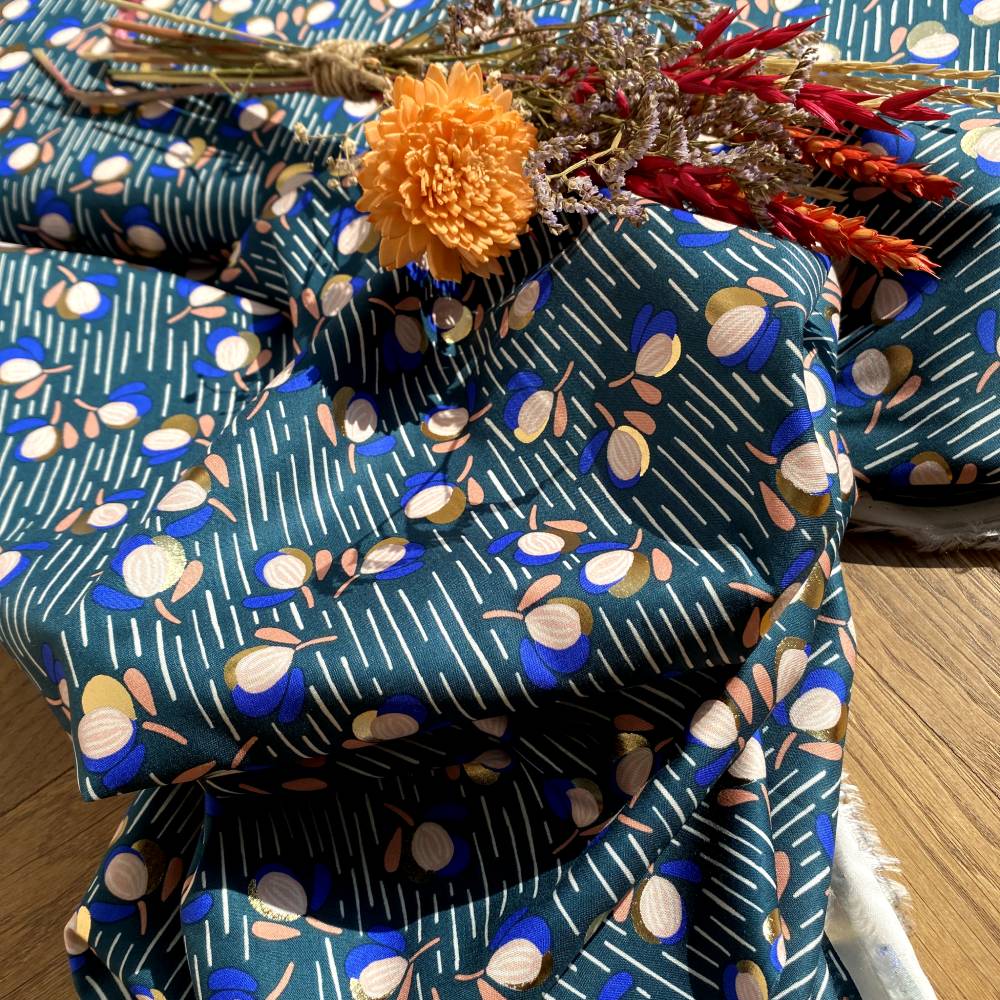 Viscose Petrol flowers