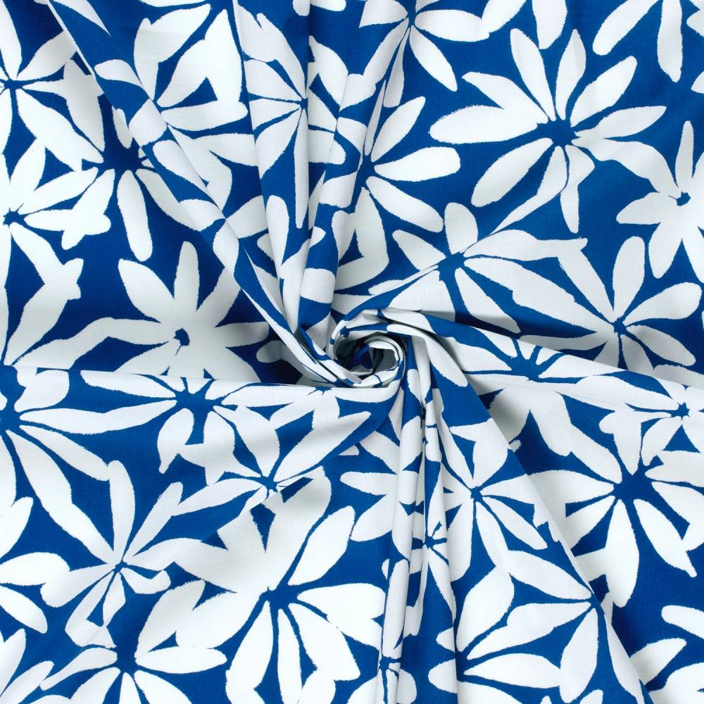 Satin de coton bleue fleurie